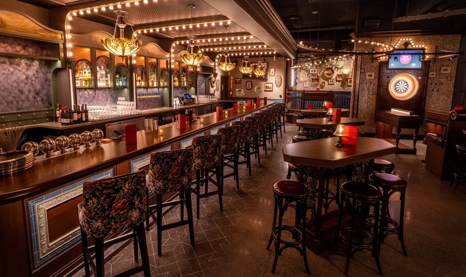 Hospitality venue bar with integrated displays
